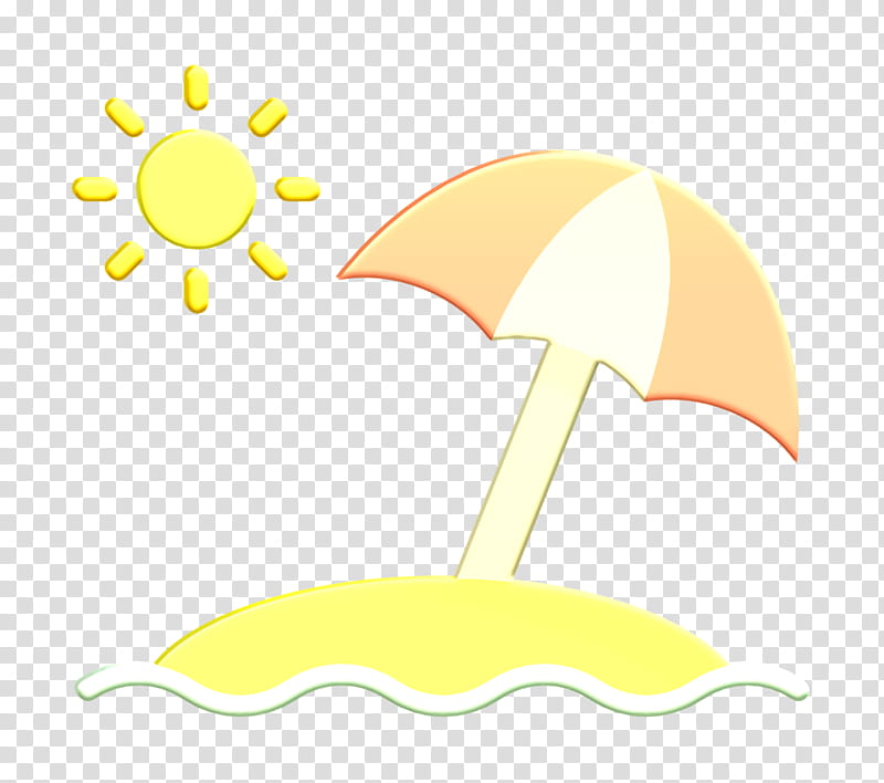 Summer icon Sun umbrella icon Beach icon, Yellow, Logo, Symbol, Graphic Design, Crescent transparent background PNG clipart