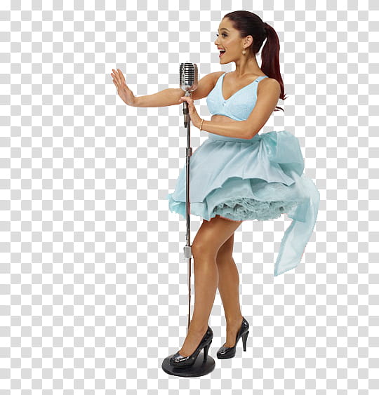 Ariana Grande, Ariana Grande singing and holding condenser microphone transparent background PNG clipart