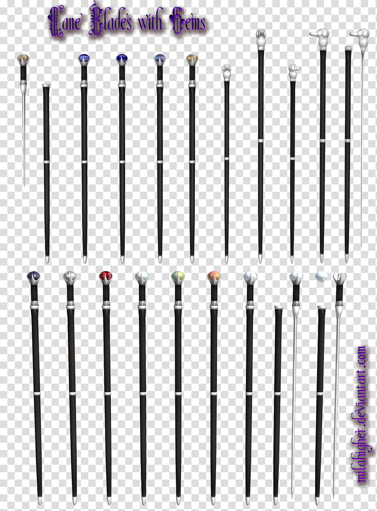 Cane blades with gems (low-poly free), black and white fishing rod lot  transparent background PNG clipart