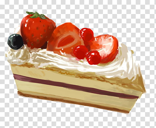 Super  , sliced of cake with strawberry toppings art transparent background PNG clipart