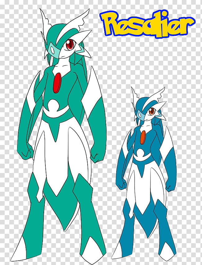 Fakemon: Resalier, white, green and blue Resdier Pokemon transparent background PNG clipart
