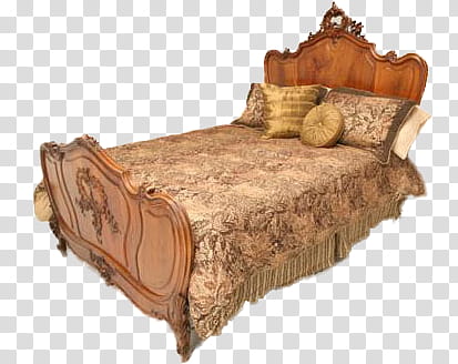Antique  s, queen-size brown wooden bed transparent background PNG clipart