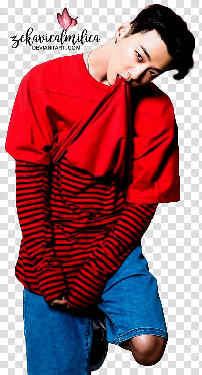 B A P Yongguk Feel So Good JPN, man wearing red long-sleeved shirt transparent background PNG clipart