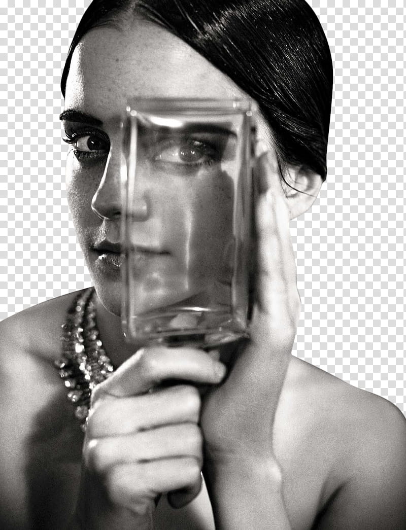 Emma Watson , grayscale of woman holding glass bottle transparent background PNG clipart