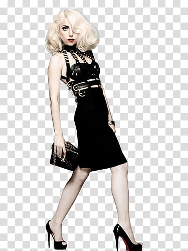 LADY GAGA , woman in black mini dress transparent background PNG clipart