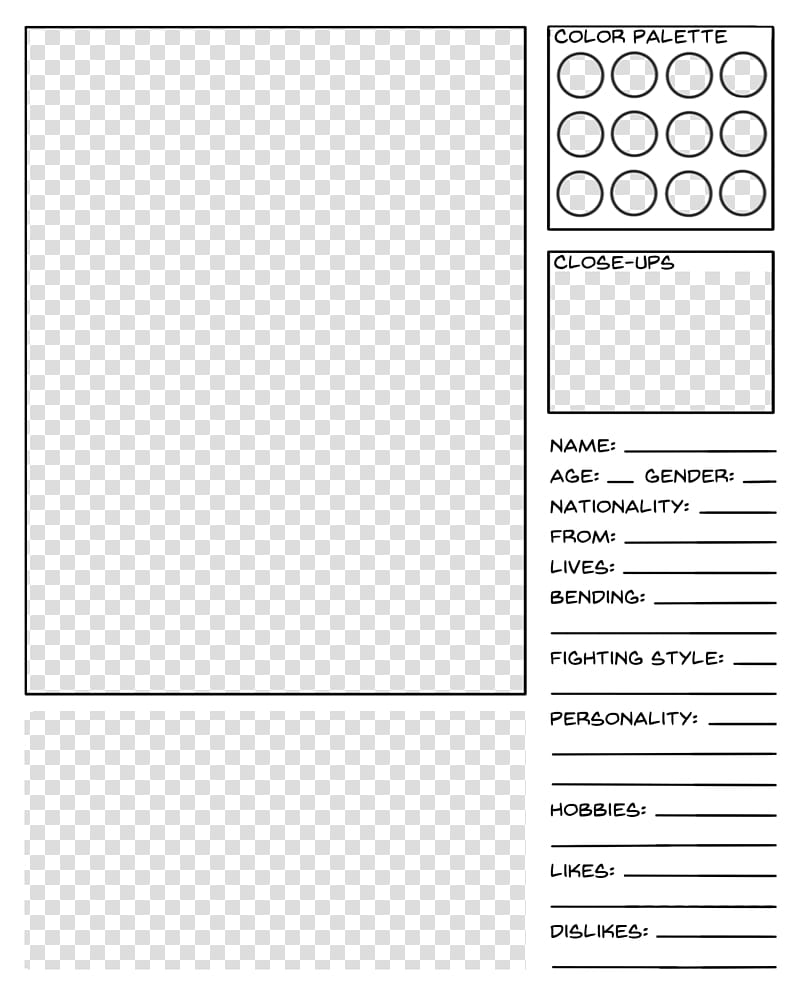 Character Data Sheet Template AtLA Universe, black text transparent background PNG clipart