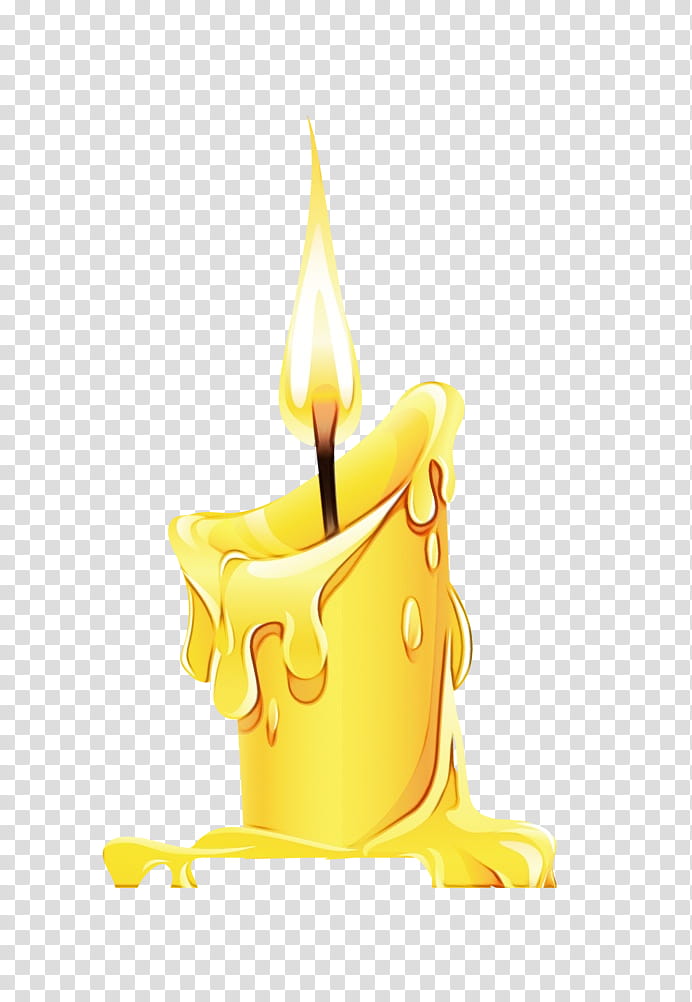 Birthday Watercolor, Paint, Wet Ink, Yellow, Wax, Candle, Flame, Lighting transparent background PNG clipart