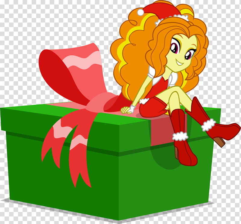 Got a Present for You, female cartoon character sitting on a gift box transparent background PNG clipart