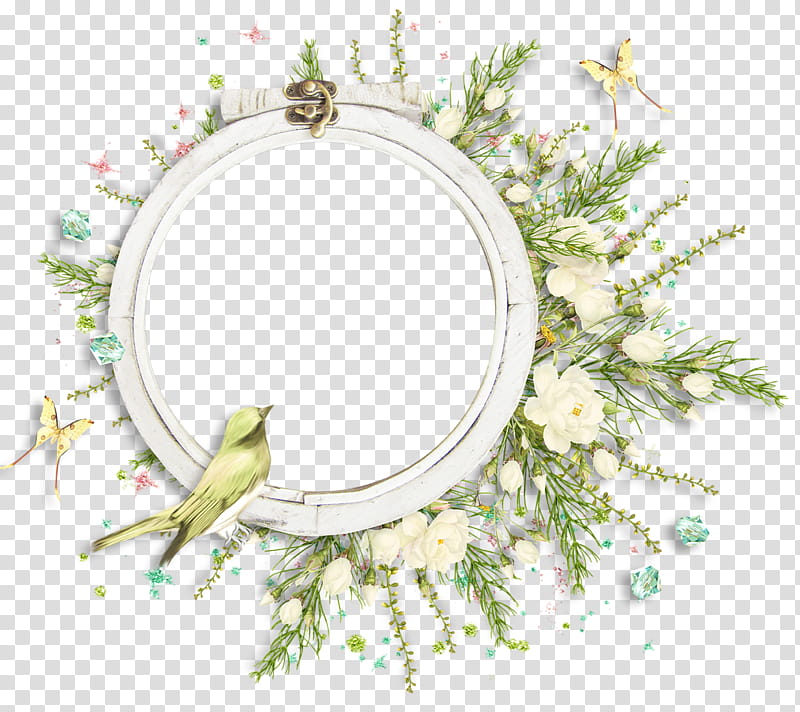 PART Element Frames Text, green and white flowers and leaves frame transparent background PNG clipart