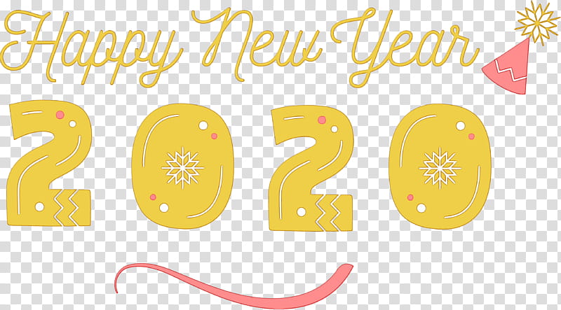 text yellow font, Happy New Year 2020, New Years 2020, Watercolor, Paint, Wet Ink transparent background PNG clipart