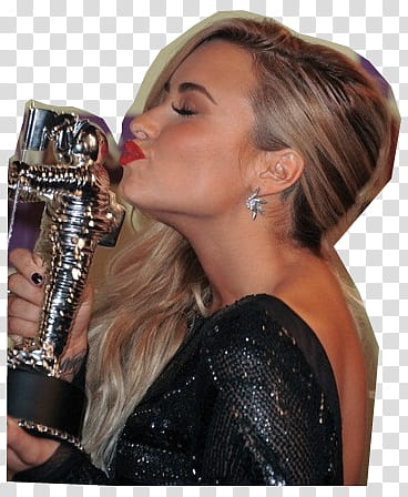 Demi Lovato, woman holding trophy transparent background PNG clipart