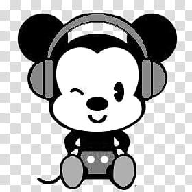Minnie and Mickey, Mickey Mouse wearing headphones illustration on blue background transparent background PNG clipart
