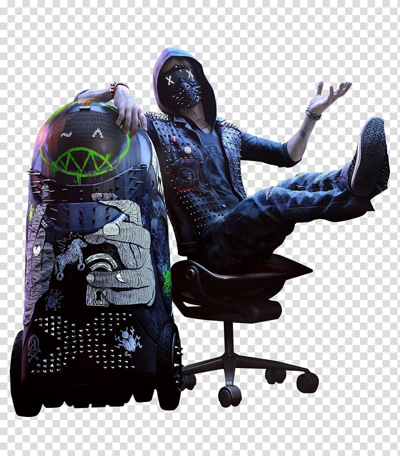 Watch Dogs  Wrench render  ft Wrench Jr, unknown person sitting on black rolling chair transparent background PNG clipart
