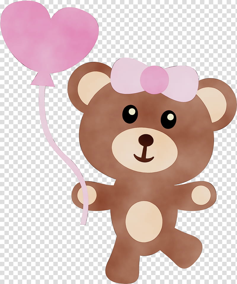 Teddy bear, Watercolor, Paint, Wet Ink, Cartoon, Pink, Brown, Toy transparent background PNG clipart