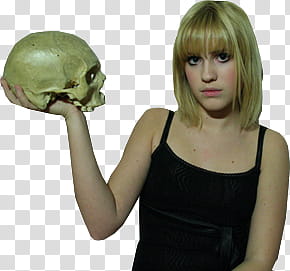 Costumes, woman wearing black camisole holding skull transparent background PNG clipart