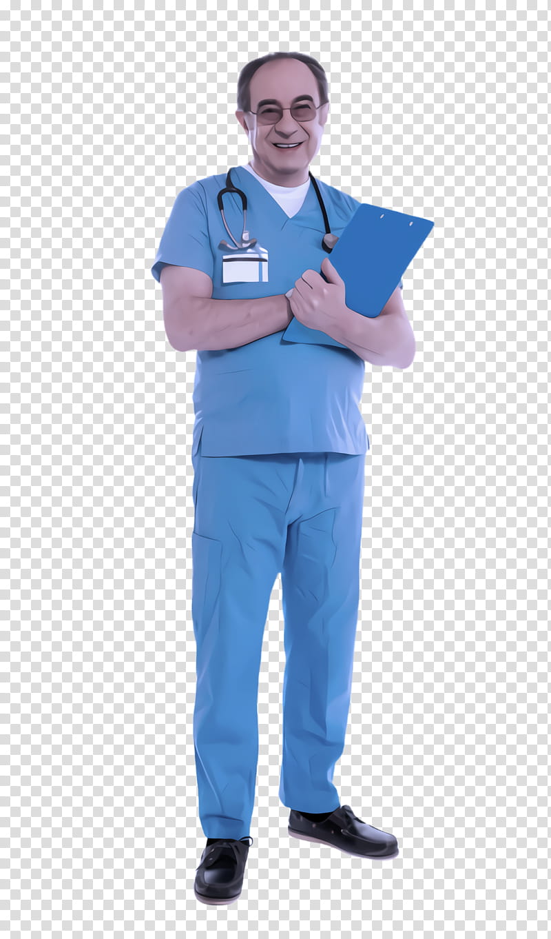 standing workwear uniform electric blue service, Scrubs transparent background PNG clipart