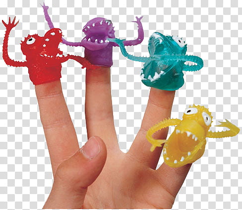 MEGA TUMBLR AESTHETIC GRUNGE, four assorted-color monsters finger toys transparent background PNG clipart