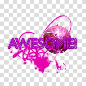 Super de recursos, pink disco ball with awesome text overlay transparent background PNG clipart