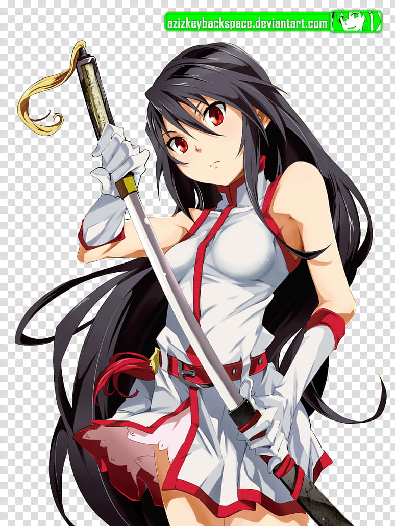 Black-haired female anime character sitting beside sword