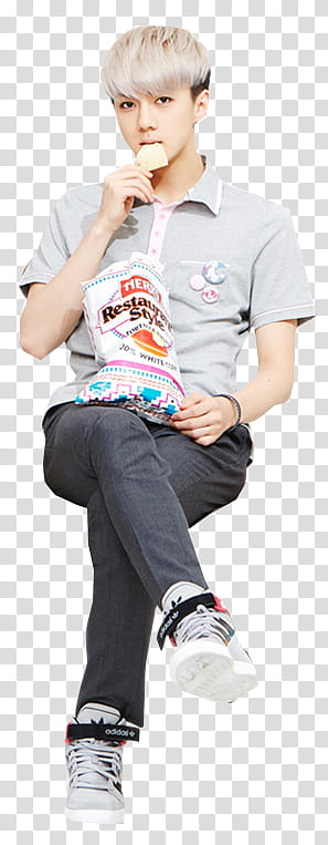 EXO PART TWO  S, man eating snack while sitting transparent background PNG clipart