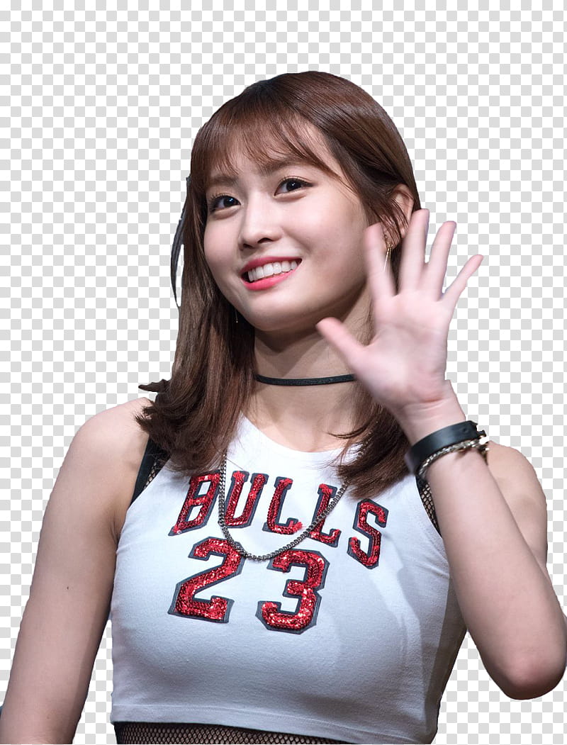 RENDER TWICE MOMO  s, female South Korean singer wearing Bulls  crop top transparent background PNG clipart