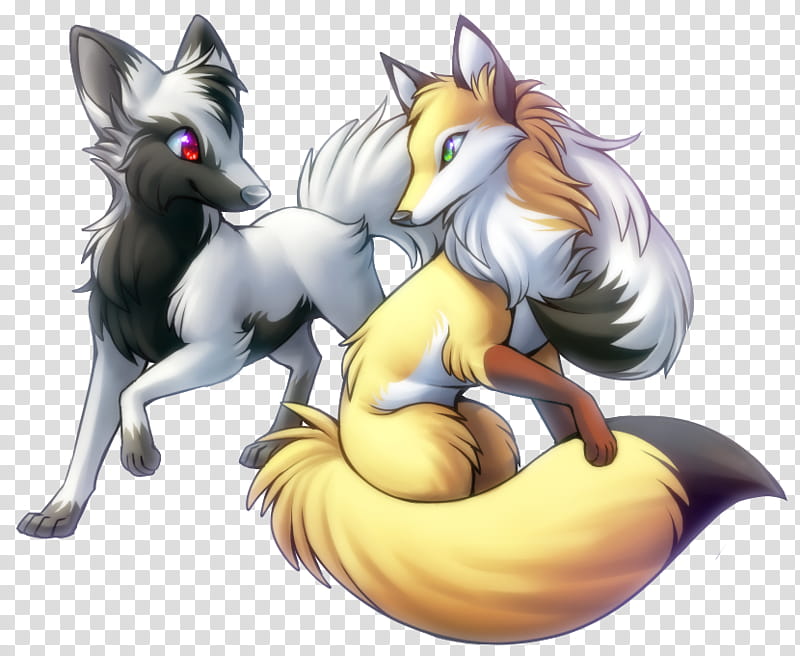 Fofurinhas em para usar em logotipos, two white and yellow fox drawings transparent background PNG clipart