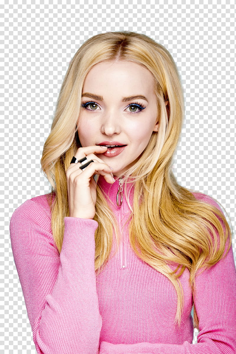 Dove Cameron, Dove Cameron biting finger in pink sweater transparent background PNG clipart