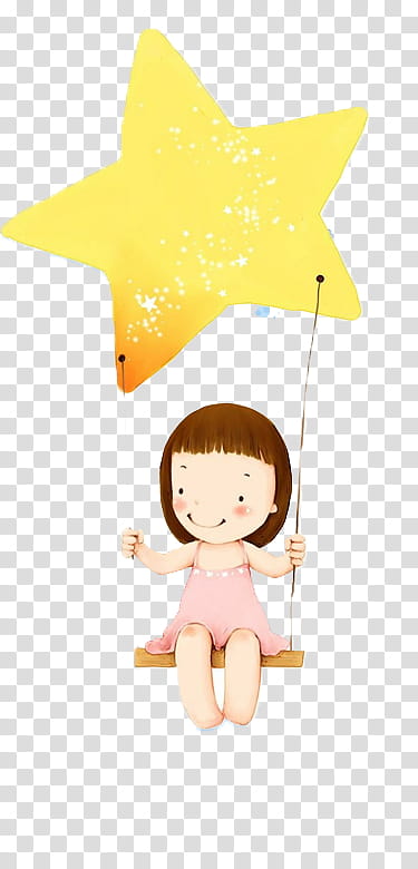 S, girl swinging above yellow star illustration transparent background PNG clipart