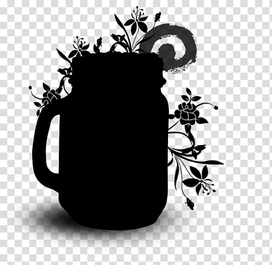 Flower Silhouette, Coffee Cup, Mug M, Black M, Teapot, Plant, Blackandwhite transparent background PNG clipart