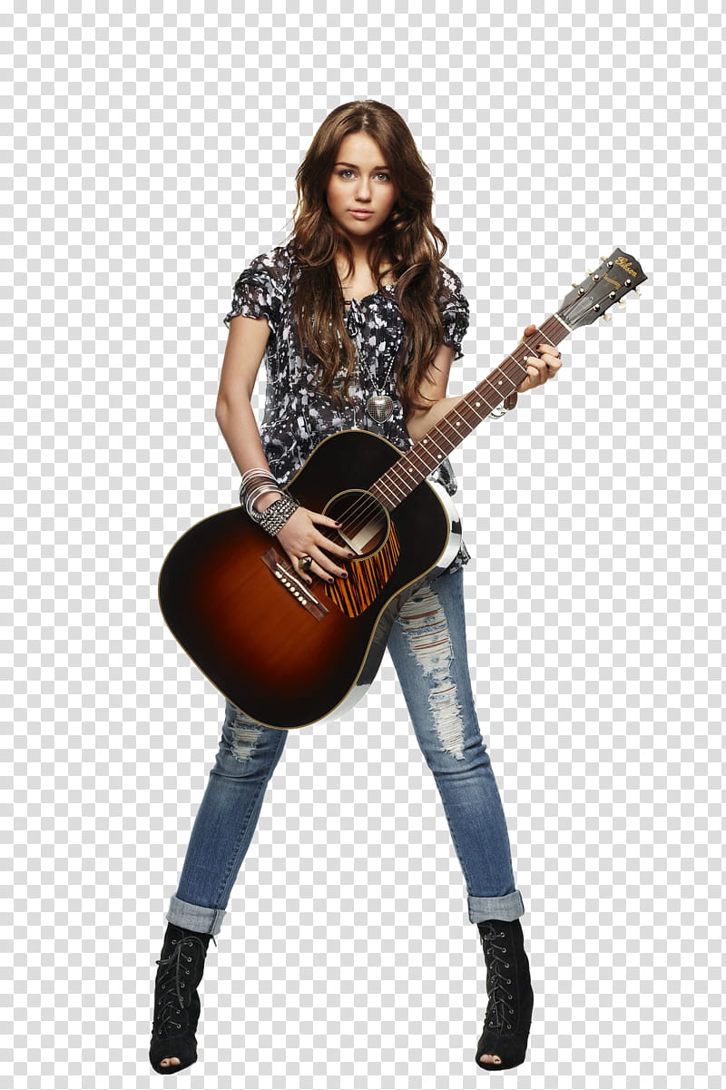 Miley Cyrus , Miley Cyrus holding acoustic guitar transparent background PNG clipart