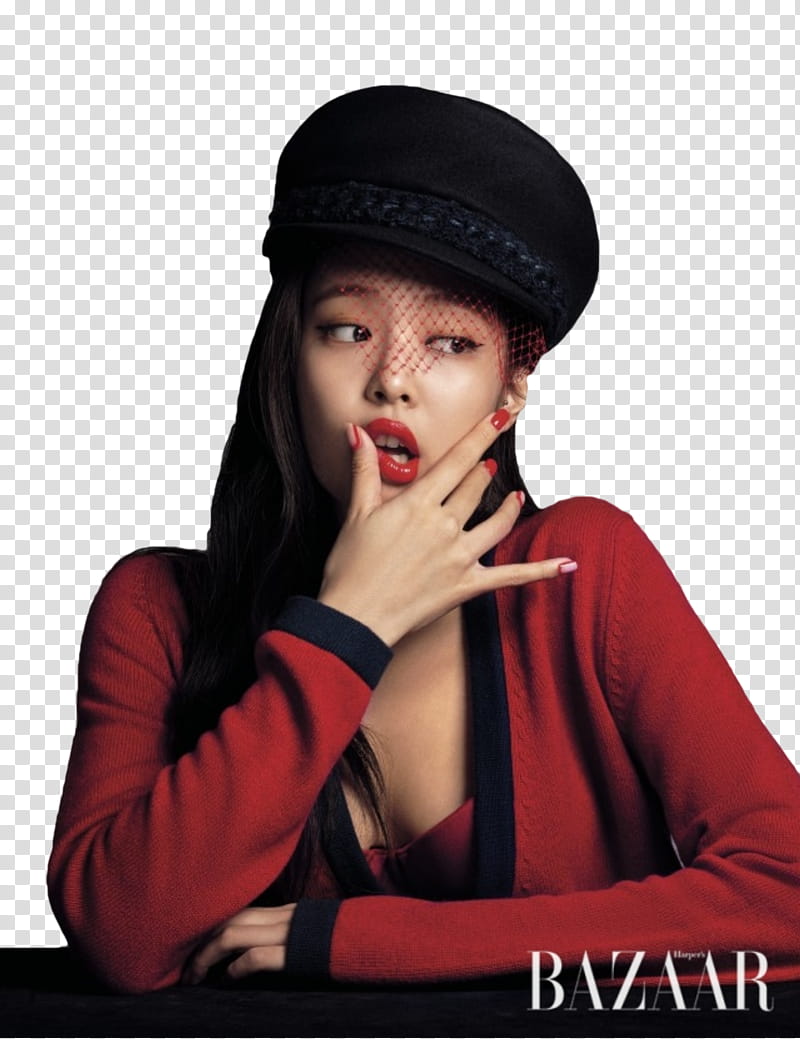 JENNIE BLACKPINK, Jennie Kim wearing red long-sleeved top transparent background PNG clipart