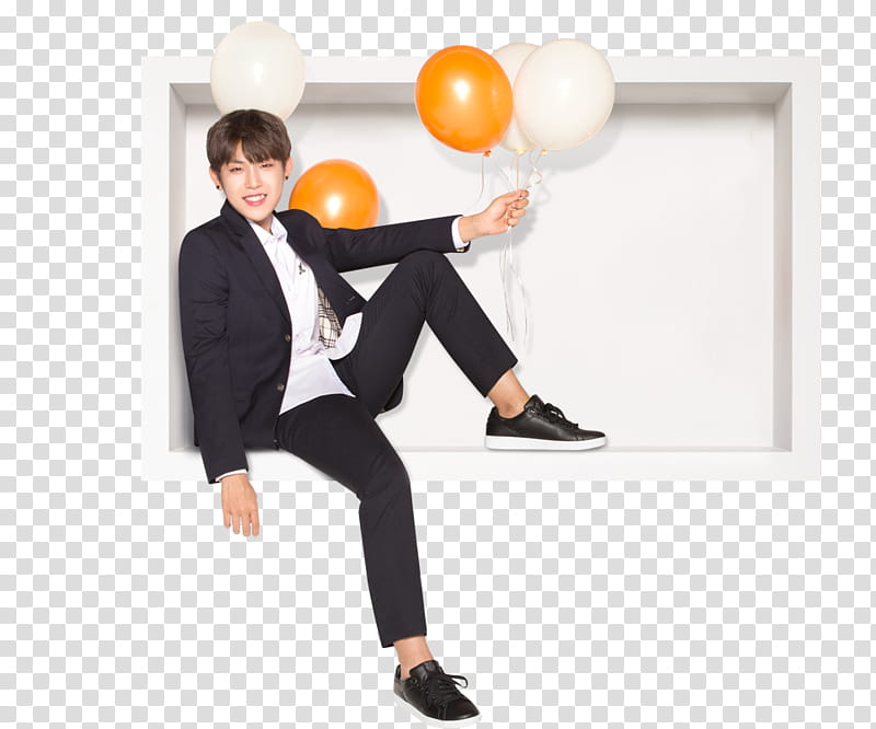 WANNA ONE X Ivy Club P, man in black suit jacket holding balloons transparent background PNG clipart