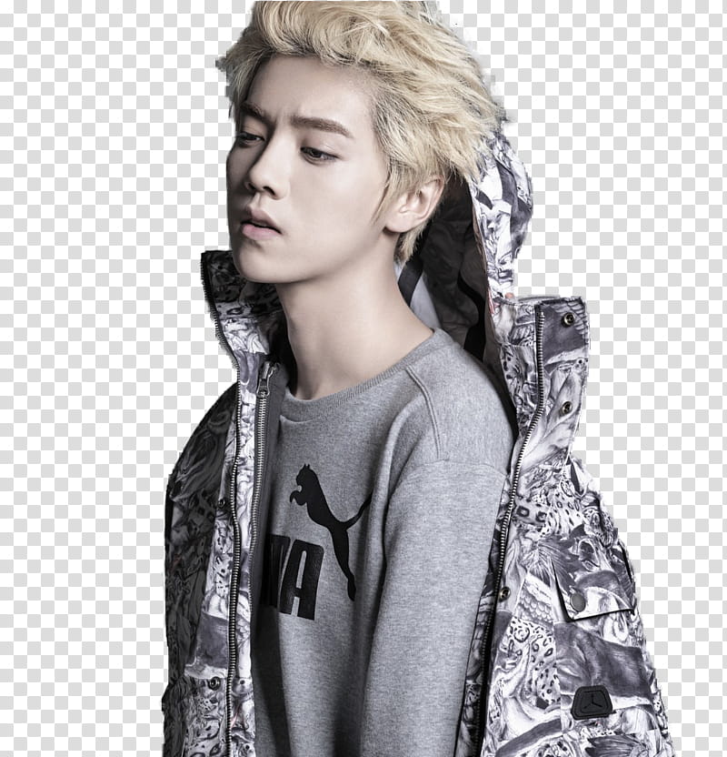 Luhan, man in gray and white hoodie transparent background PNG clipart