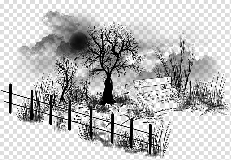 bench near bare tree illustration transparent background PNG clipart
