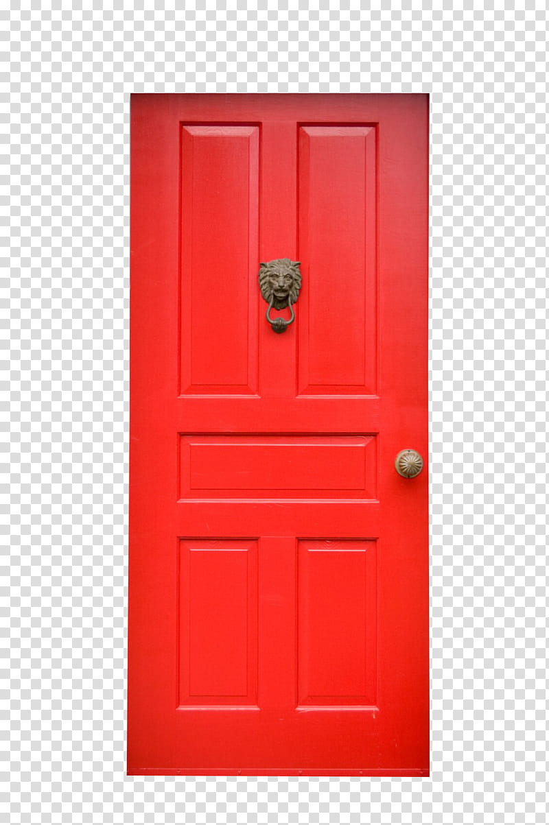Doors, red wooden -panel door with door knocker closed transparent background PNG clipart