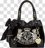 Girly Cute Stuff, black leather Juicy Couture bucket bag transparent background PNG clipart