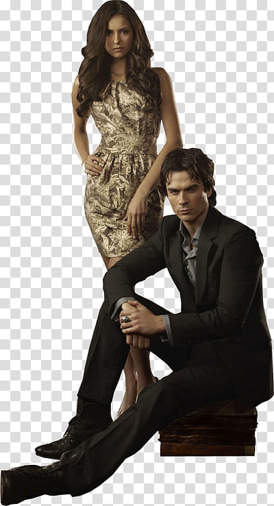 Elena and Damon, standing Nina Dobrev transparent background PNG clipart