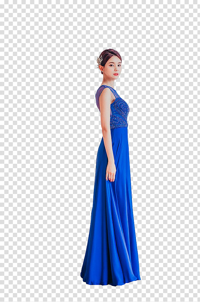 YEON SIL, woman wearing blue sleeveless dress transparent background PNG clipart