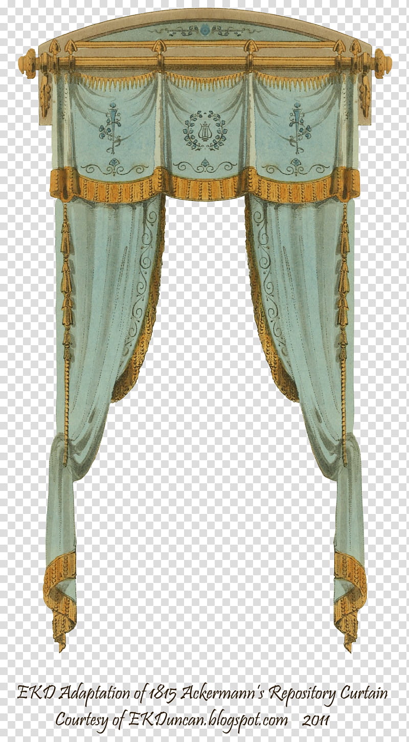 French Curtain Aqua, teal and gold valance with curtain transparent background PNG clipart