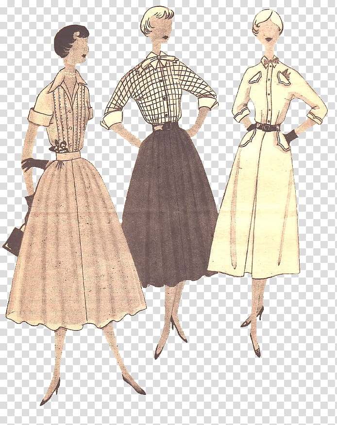 Fashion , three women wearing dresses illustration transparent background PNG clipart