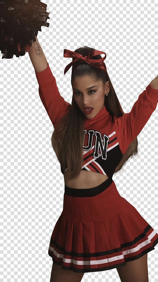ARIANA GRANDE THANK YOU NEXT, Ariana Grande wearing red-and-black cheerleading uniform transparent background PNG clipart