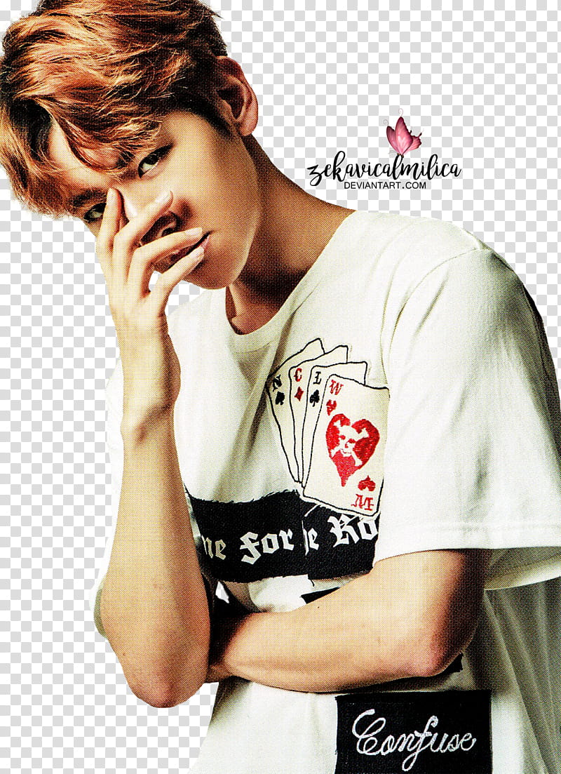 EXO Baekhyun EXO L Japan Vol , man in white and black printed crew-neck t-shirt transparent background PNG clipart