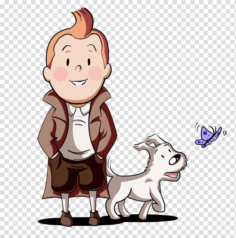 :: Collab: Tintin and Snowy ::, male character and white dog transparent background PNG clipart
