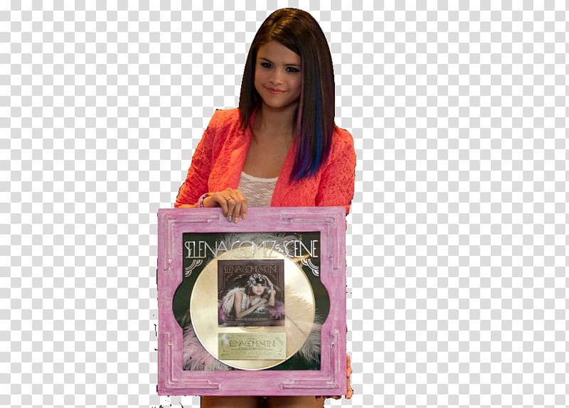 Selena Gomez wotn mexico city, Selena Gomez holding gold platinum record transparent background PNG clipart