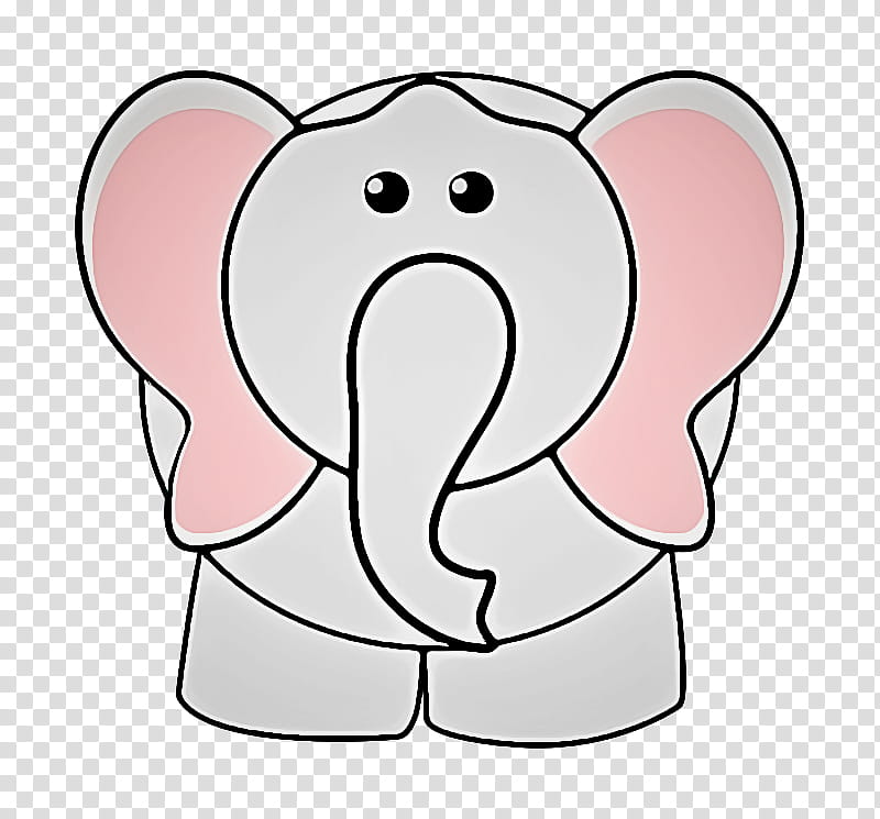 Indian elephant, Elephants And Mammoths, Cartoon, Pink, Snout, Line, Animal Figure, Line Art transparent background PNG clipart