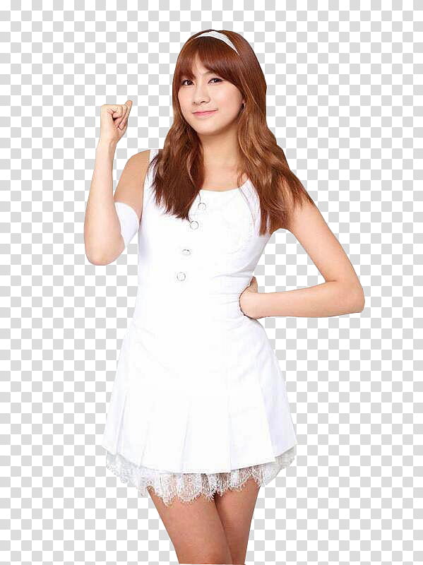 APINK FOR G CF, smiling woman raise her right hand transparent background PNG clipart