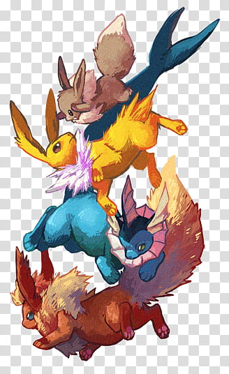 Eevee Family, evolution of Pokemon character transparent background PNG clipart