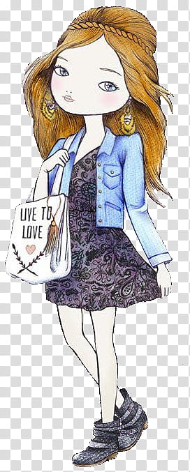 MUNEQUITAS  STREET, female cartoon character holding bag transparent background PNG clipart