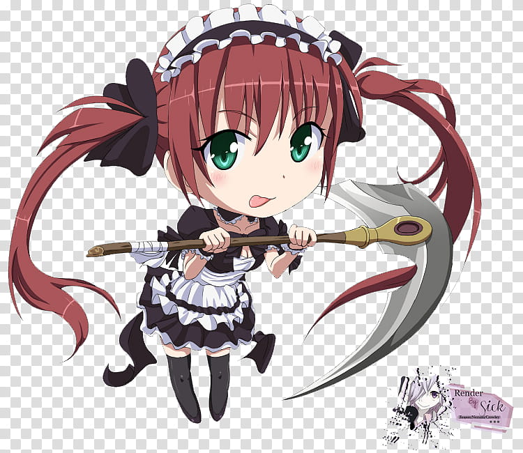 Renders Anime Chibi, female anime character holding scythe transparent background PNG clipart