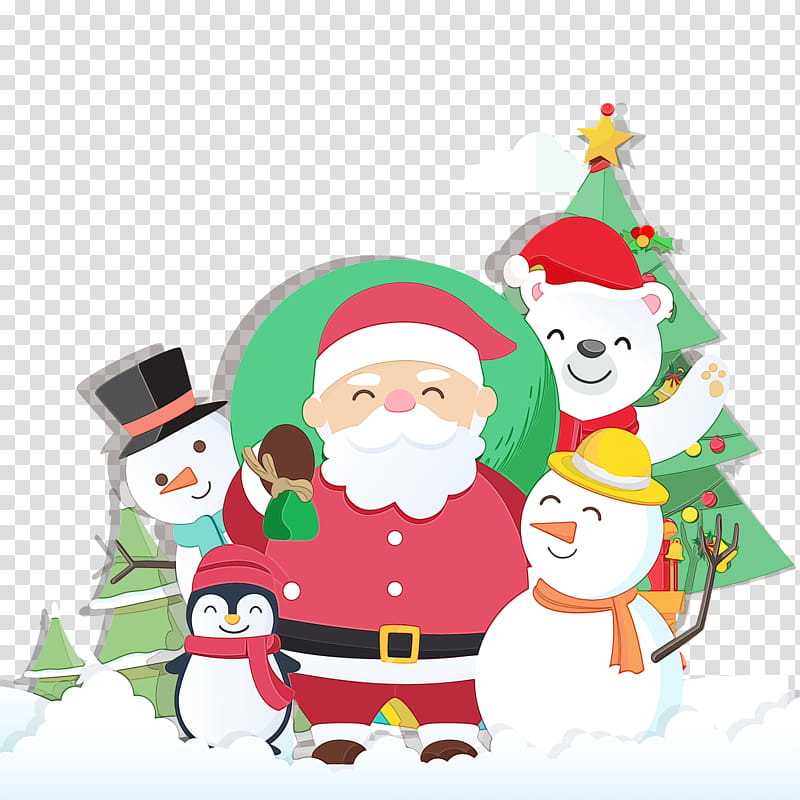 Christmas Tree Watercolor, Paint, Wet Ink, Christmas , Santa Claus, Snowman, Mrs Claus, Logo transparent background PNG clipart